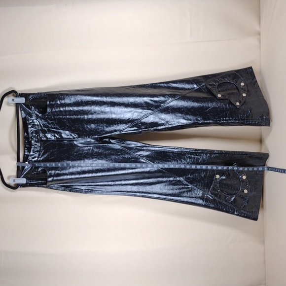 Nerazzurri Shiny Black Faux Leather Y2K Inspired Goth Biker Emo Flared Pants - Picture 3 of 14